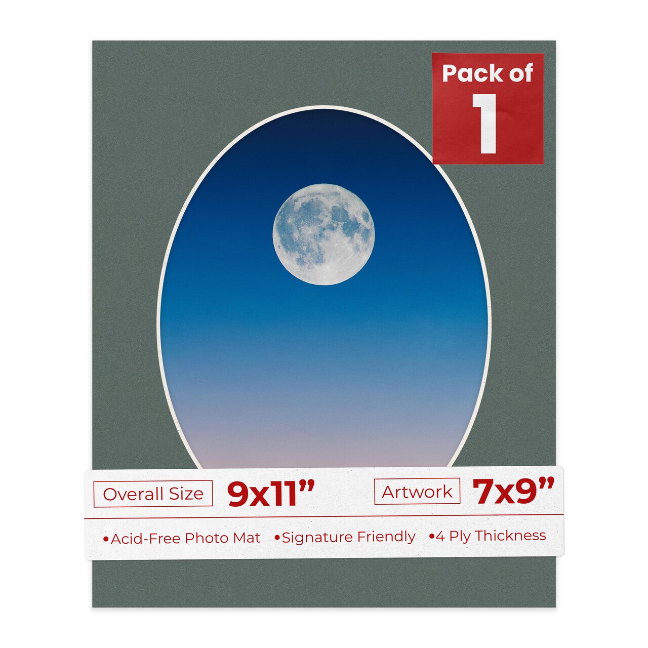 Granite Gray Mat Board for 9x11 Frames - Oval Opening for 7x9 Photos